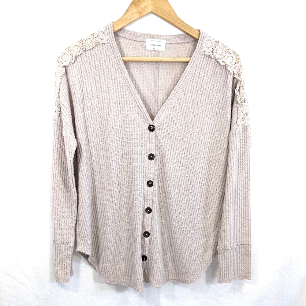 Women's Blush Waffle Knit Button Front Top, M